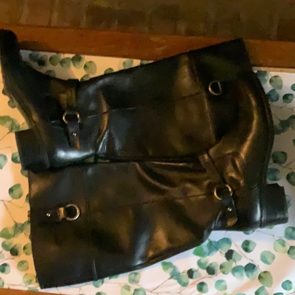Badolino Black Leather Wide Calf Riding Boots 7.5